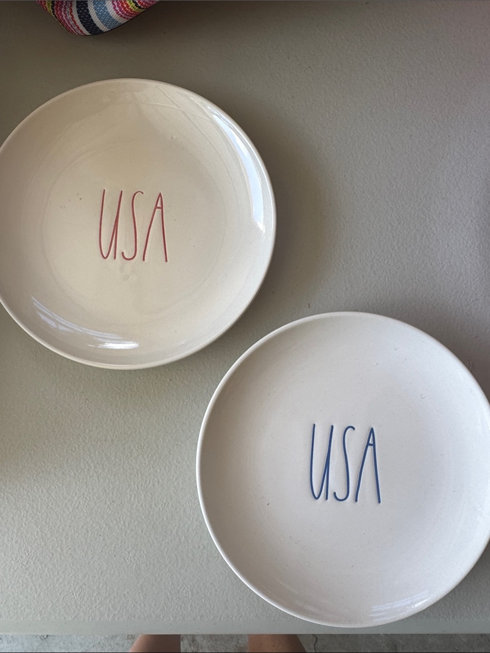 Rae Dunn 'USA' Ceramic Plates in Red and Blue